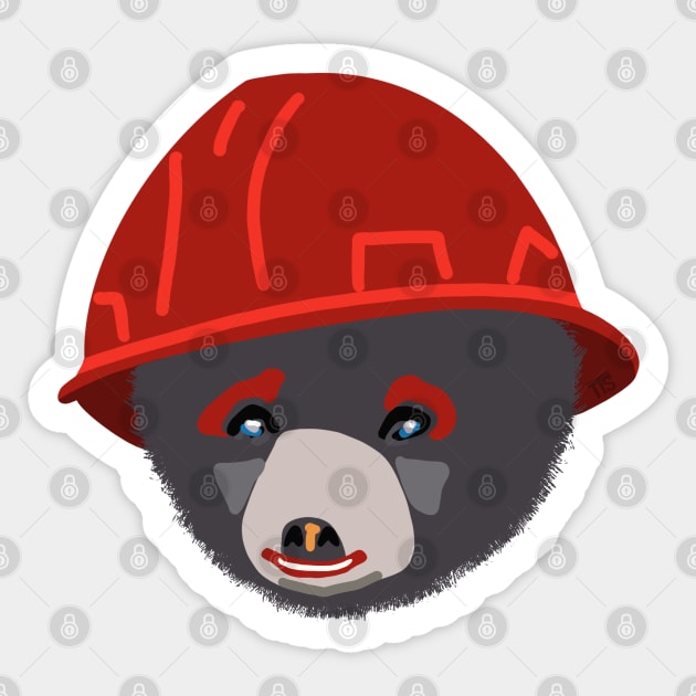 Funny Bear Cub in Red Hard Hat Building Inspector Humor Sticker by The Trades Store